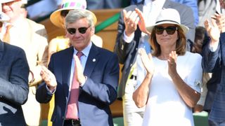 Michael Middleton and Carole Middleton attend day three of the Wimbledon Tennis Championships at All England Lawn Tennis and Croquet Club on July 03, 2019 in London.