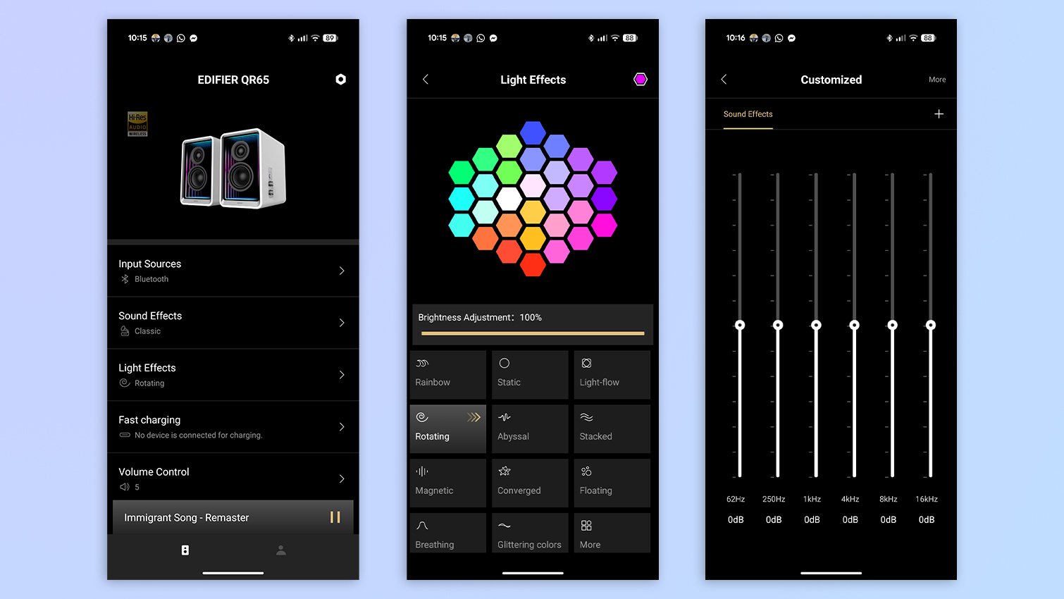 Screenshots of the Edifier ConneX mobile app on Android