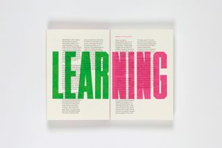 Spread from Craig Oldham's book printed with the word 'Learning'