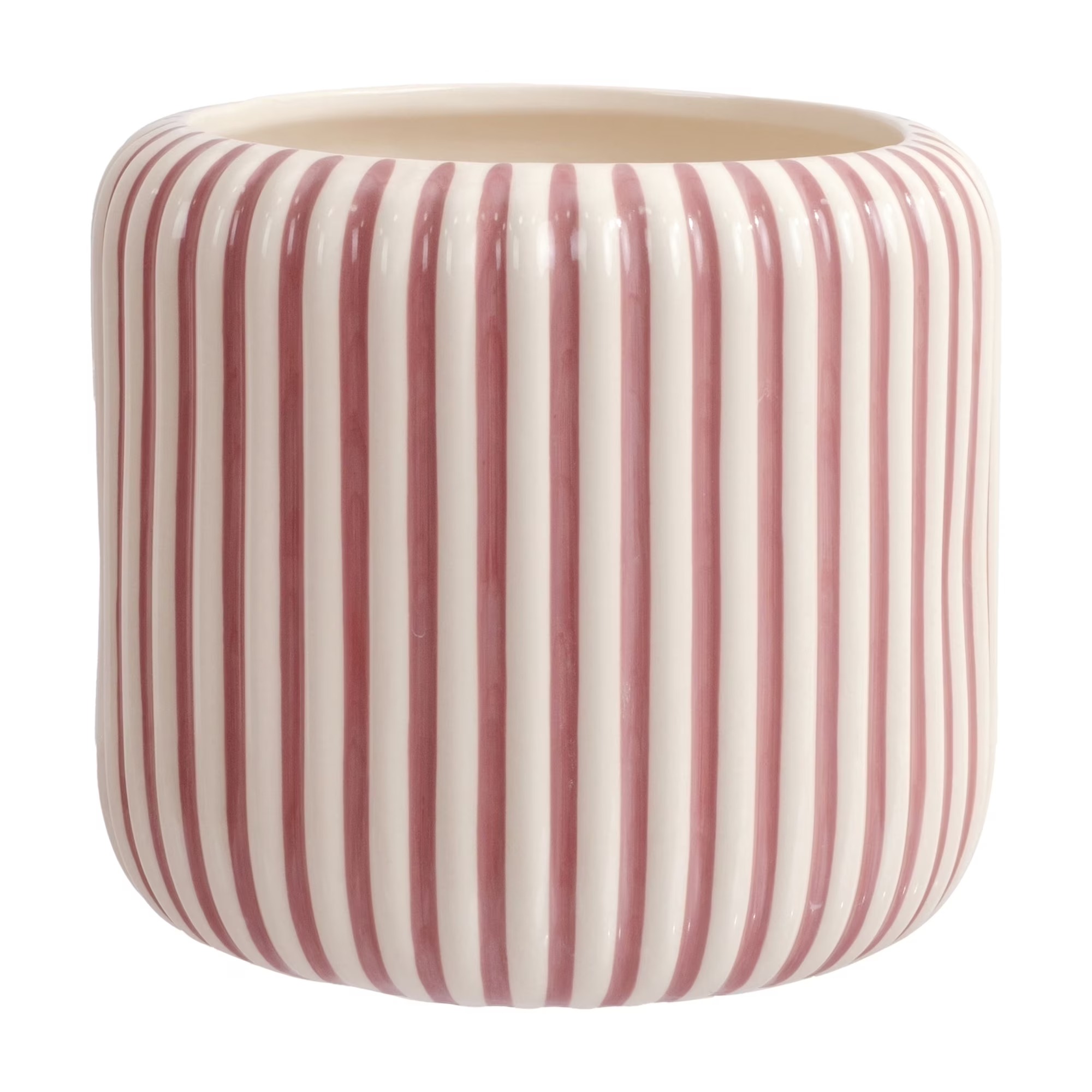 Beautiful 8" Rose Pink Stripe Ceramic Planter by Drew Barrymore