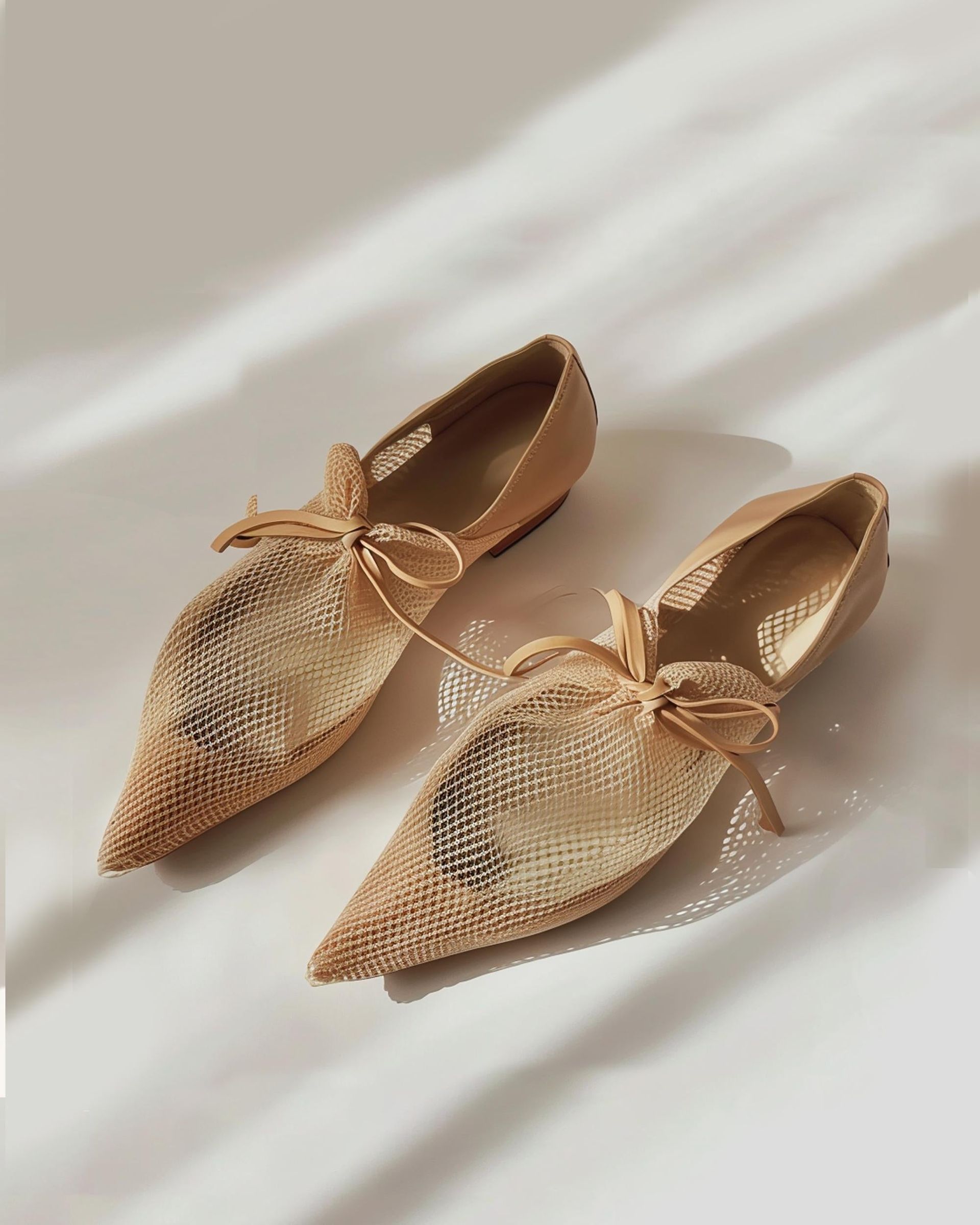 Reilly Fishnet Ballerina Flats - Apricot