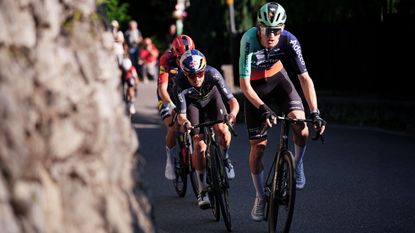 Cropped image - COMO, ITALY - OCTOBER 10: Tom Pidcock of Great Britain and Team Pinarello Q36.5 Pro Cycling Team competes in the breakaway during the 120th Il Lombardia 2026 a 239km one day race from Bergamo to Como / #UCIWT / on October 10, 2026 in Como, Italy. (Photo by Marco Alpozzi - Pool/Getty Images)