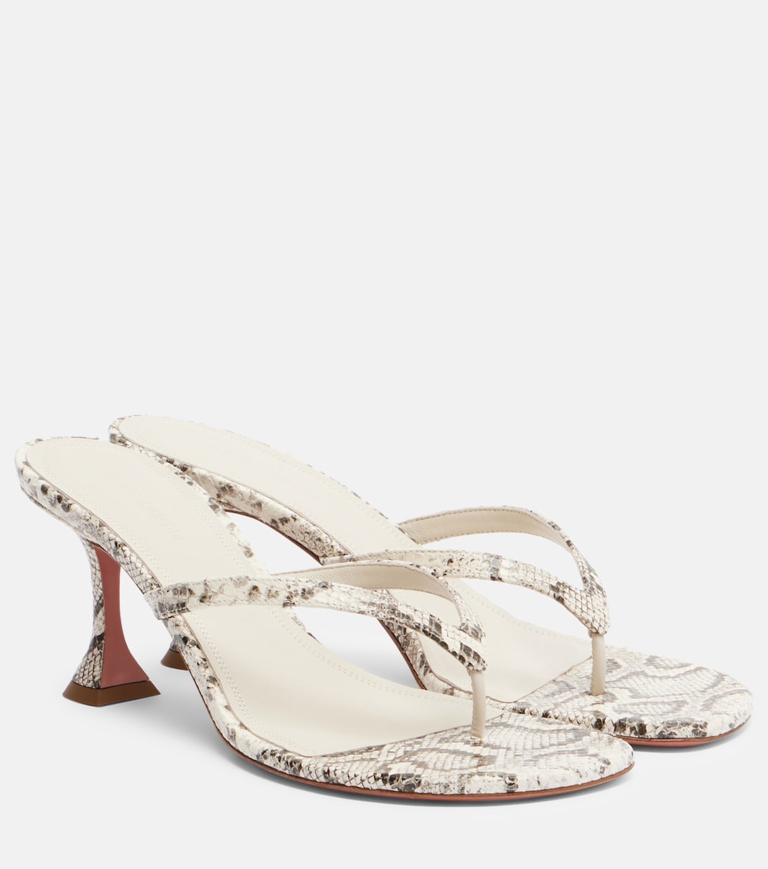 Juliette Snake-Print Leather Thong Sandals in White - Amina Muaddi