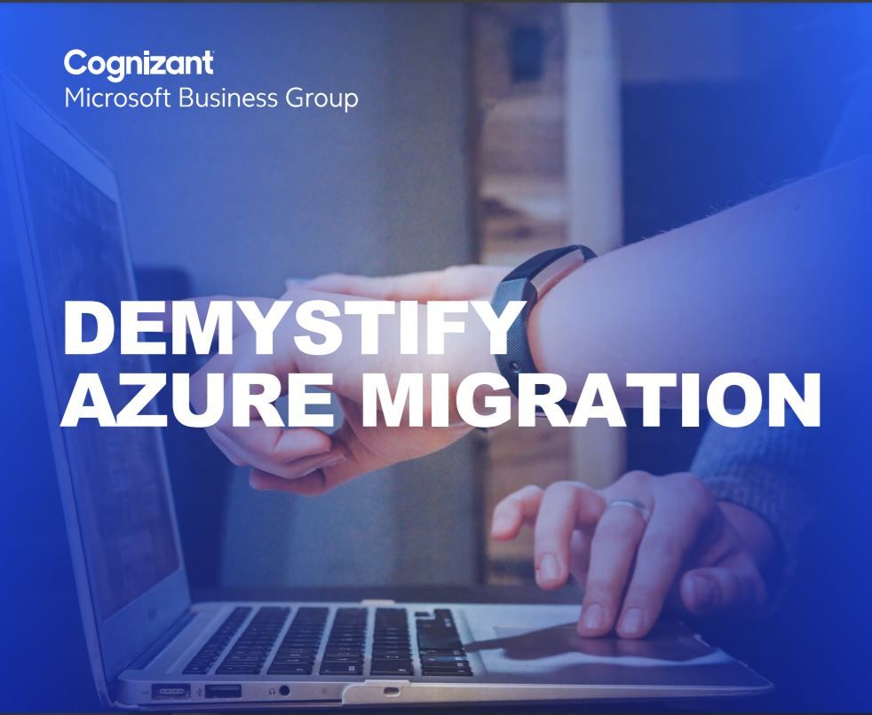 Person points at a laptop - Demystify Azure migration - whitepaper from Cognizant