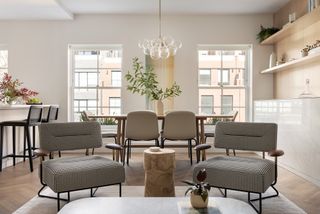 a modern apartment living room dining room