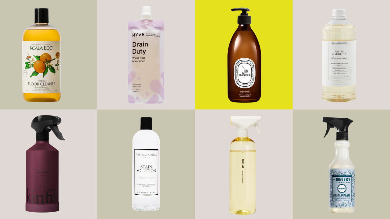 A colorful grid layout of chic cleaning products