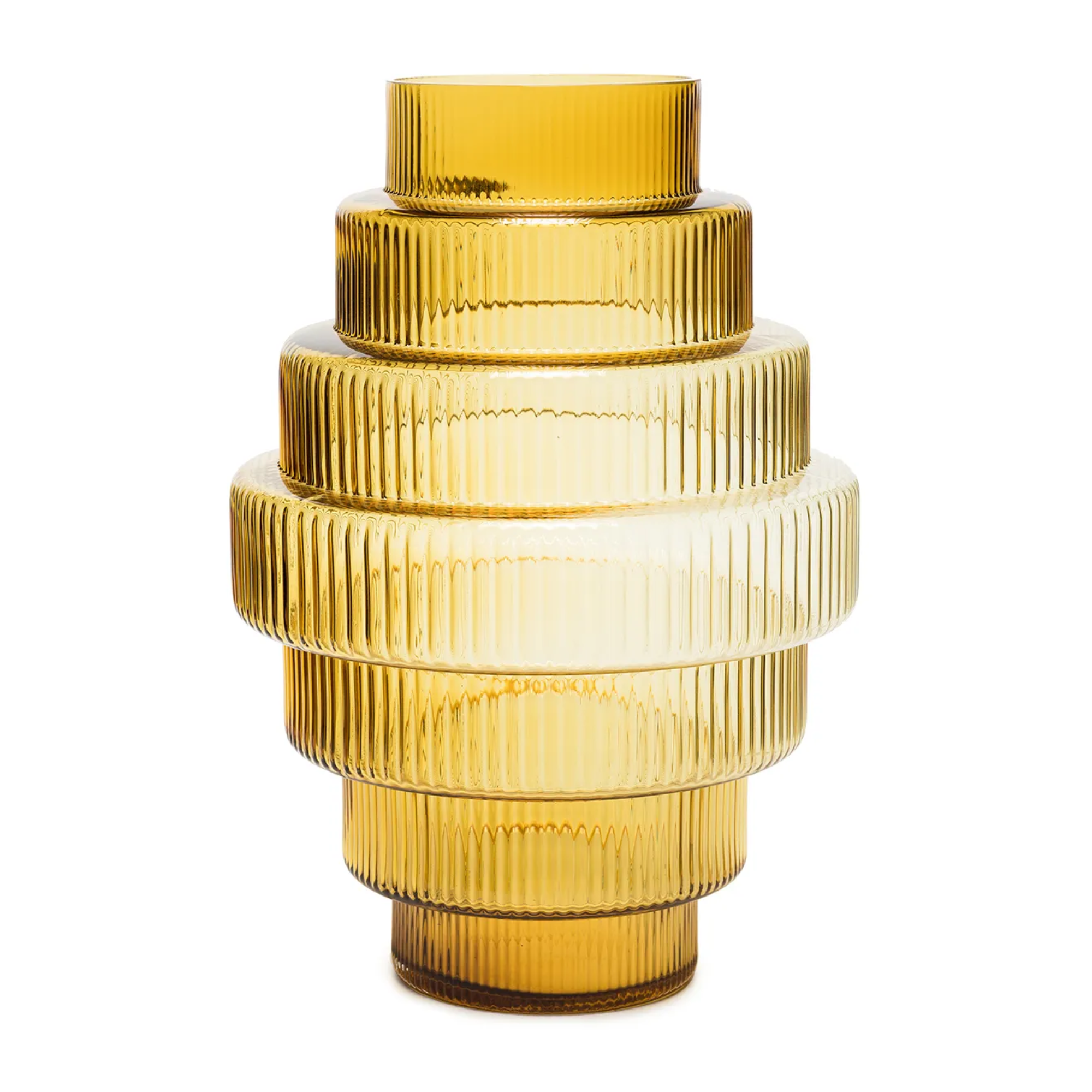 a yellow tiered vase