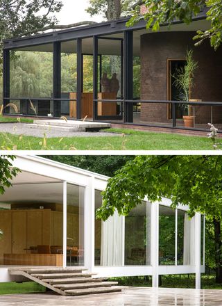 Side by Side images of a building and greenery