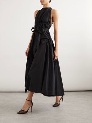 ALAÏA, Belted Ruched Cottton-Poplin Midi Dress