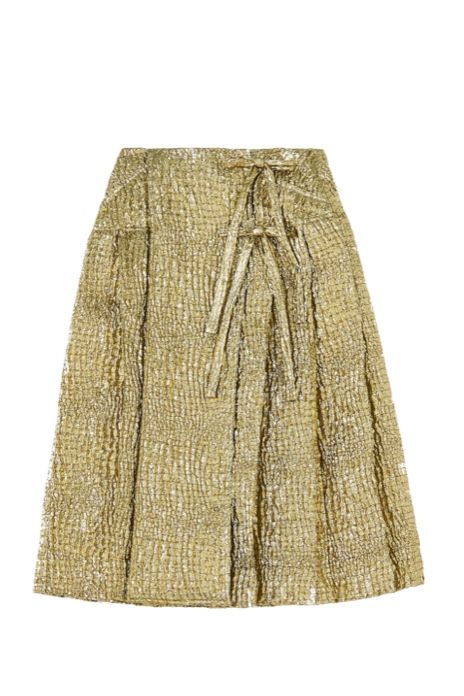 SIMONE ROCHA Bow-detailed pleated metallic cloqué midi skirt