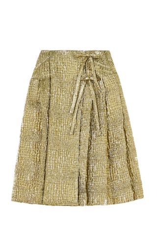 SIMONE ROCHA Bow-detailed pleated metallic cloqué midi skirt