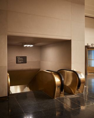 escalators in 50 Rockfeller plaza lobby designed by Studio Mellone