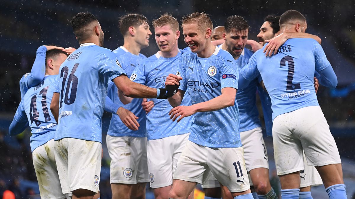 Manchester City vs Chelsea 2021 - Man City celebrate their second goal against PSG in the UEFA Champions League.