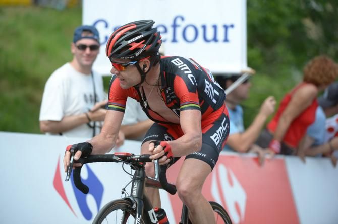 Cadel Evans (BMC) tries to limit his losses as he nears the Ax 3 Domaines finish line