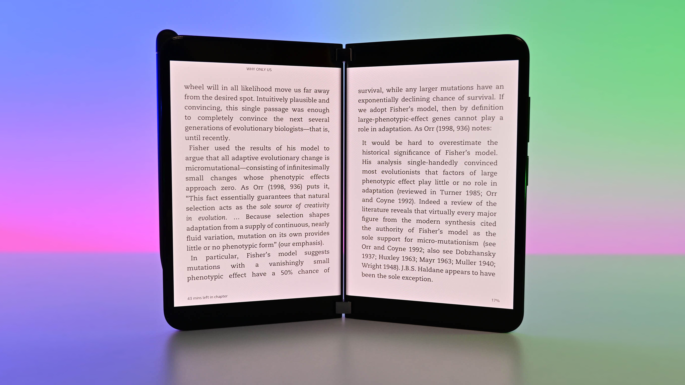La aplicación Kindle que se ejecuta en Surface Duo 2