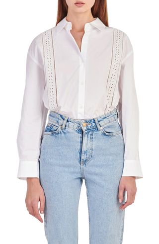 Eyelet Detail Cotton Button-Up Shirt