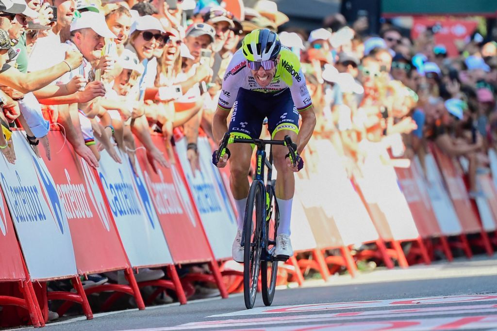 Team Intermarche Wantys Portuguese rider Rui Costa crosses the finish line first placed at the end of the stage 15 of the 2023 La Vuelta cycling tour of Spain a 1583 km race between Pamplona and Lekunberri on September 10 2023 Photo by ANDER GILLENEA AFP Photo by ANDER GILLENEAAFP via Getty Images