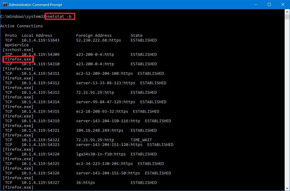 Netstat -b command