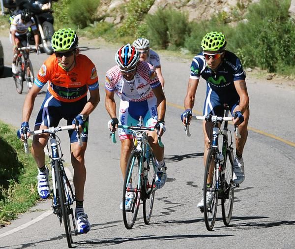 Race Leader Xavier Tondo (Movistar) leads moutains leader and second-placed overall Jose Serpa (Androni - Giocattoli) on the finishing climb.