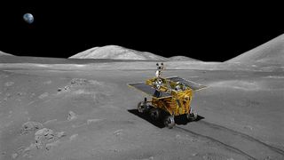 An artist's illustration of China's Yutu (Jade Rabbit) moon rover on the lunar surface. The rover and a lander are part of China's Chang'e 3 mission to the moon's Bay of Rainbows.