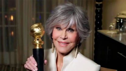 UNSPECIFIED - FEBRUARY 28: In this handout screengrab Jane Fonda, winner of Cecil B. deMille Award speaks during the 78th Annual Golden Globe Virtual General Press Room on February 28, 2021. (Photo by Handout/HFPA via Getty Images)