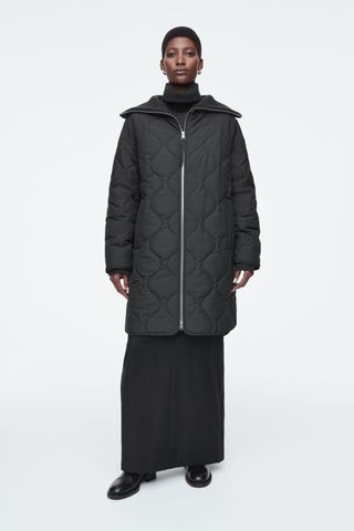 COS, RIBBED-COLLAR QUILTED COAT