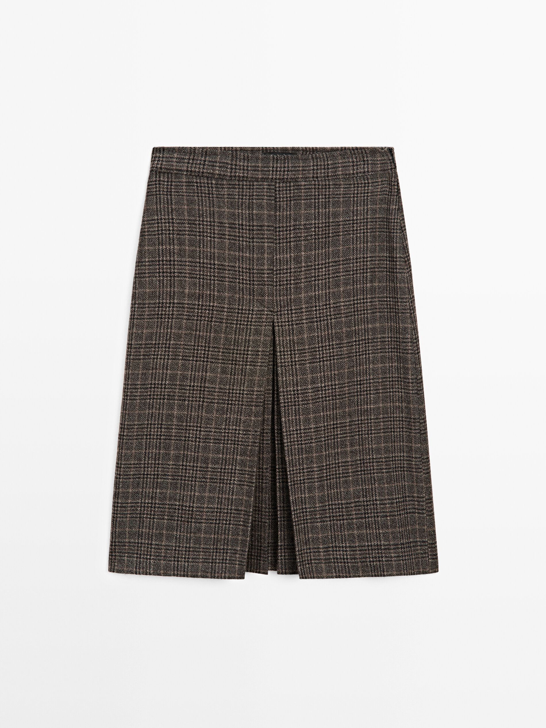 100% Wool Check Midi Skirt