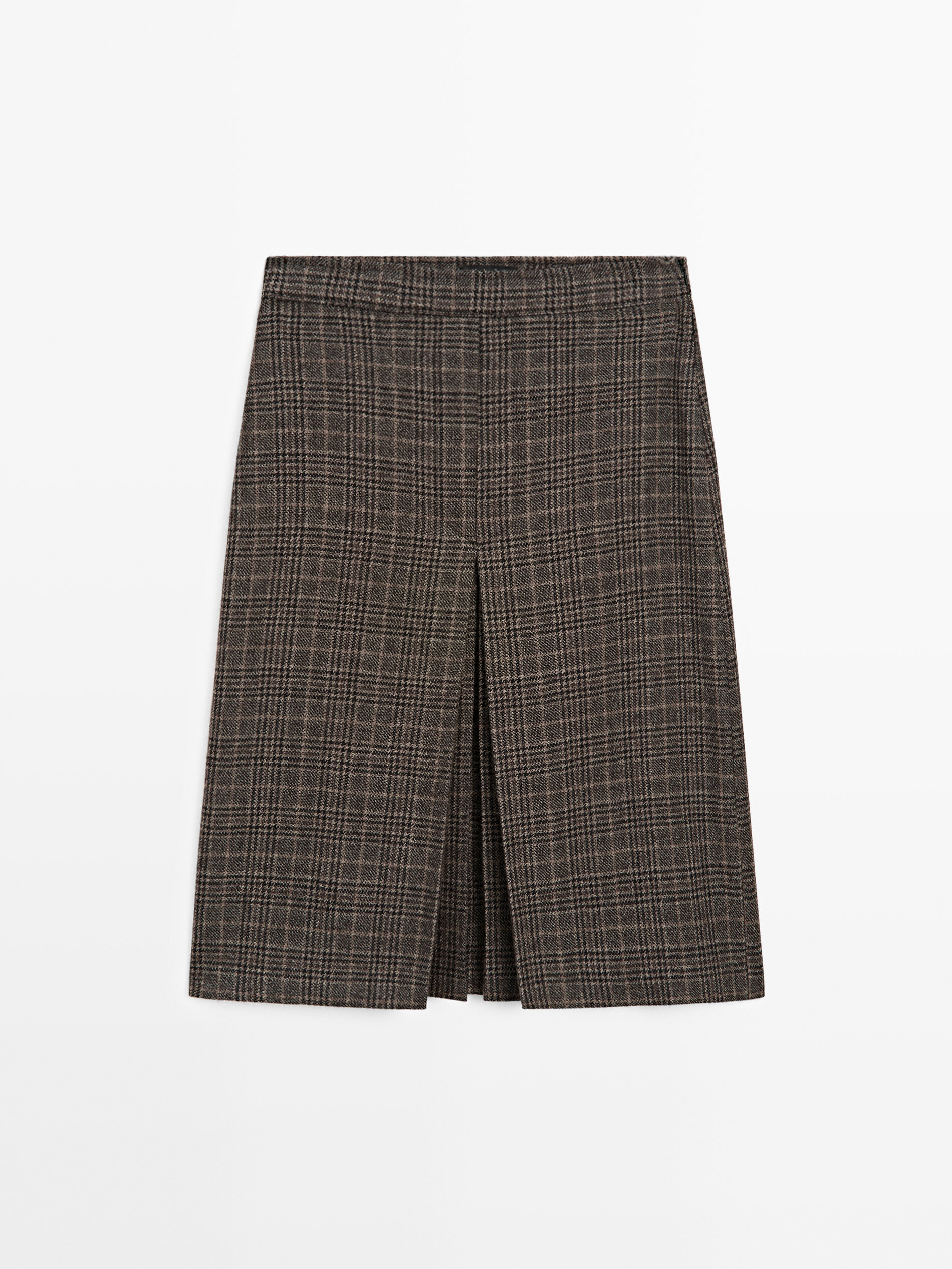 100% Wool Check Midi Skirt