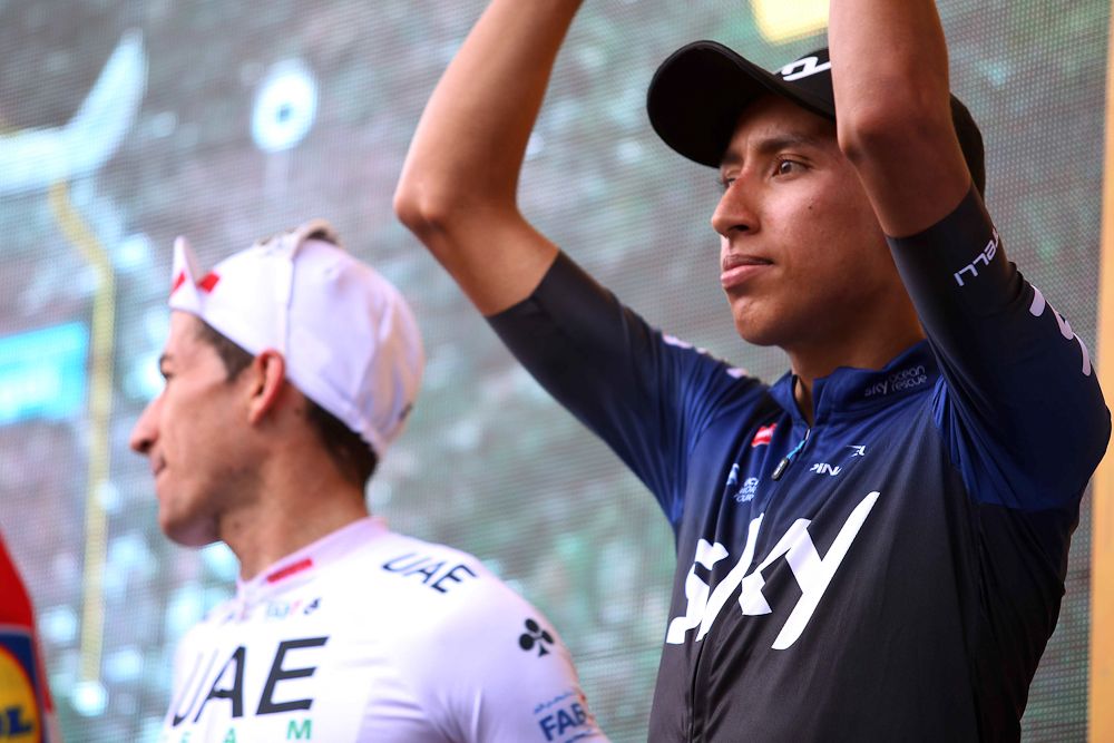 Team Sky's Egan Bernal on the final podium for Tour Colombia 2.1