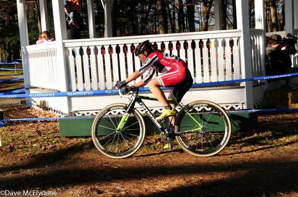 Crystal Anthony (Cyclocrossworld.com) riding by the gazebo