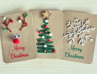 DIY Christmas cards, kraft paper and stitched designs