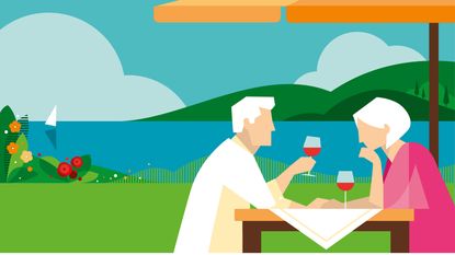 illustration of couple enjoying wine in retirement