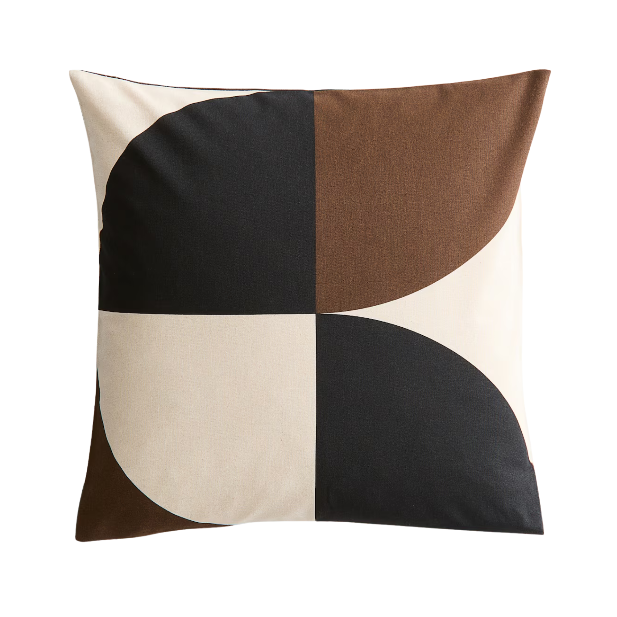 a pillow with an abstract brown, black, and white design