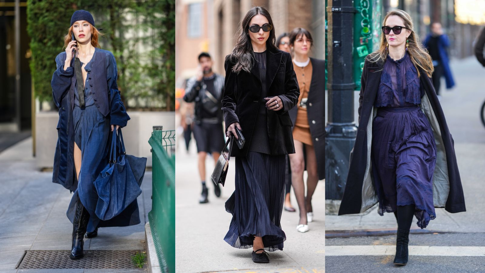 women wearing navy outfits and the most appropriate shoes to wear with them