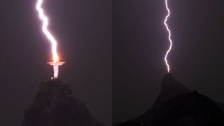 Christ the Redeemer struck by lightning