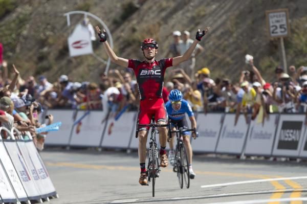 Tejay van Garderen (BMC) celebrates his win as the crosses the finish line on Crested Butte
