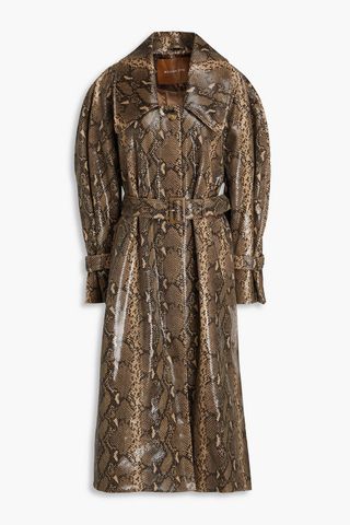 Oona Belted Faux Snake-Effect Leather Trench Coat