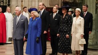 King Charles III, Camilla, Queen Consort, Prince William, Prince of Wales, Catherine, Princess of Wales, Prince Edward, Duke of Edinburgh, Sophie, Duchess of Edinburgh, Vice Admiral Timothy Laurence and Princess Anne, Princess Royal attend the annual Commonwealth Day Service at Westminster Abbey on March 13, 2023