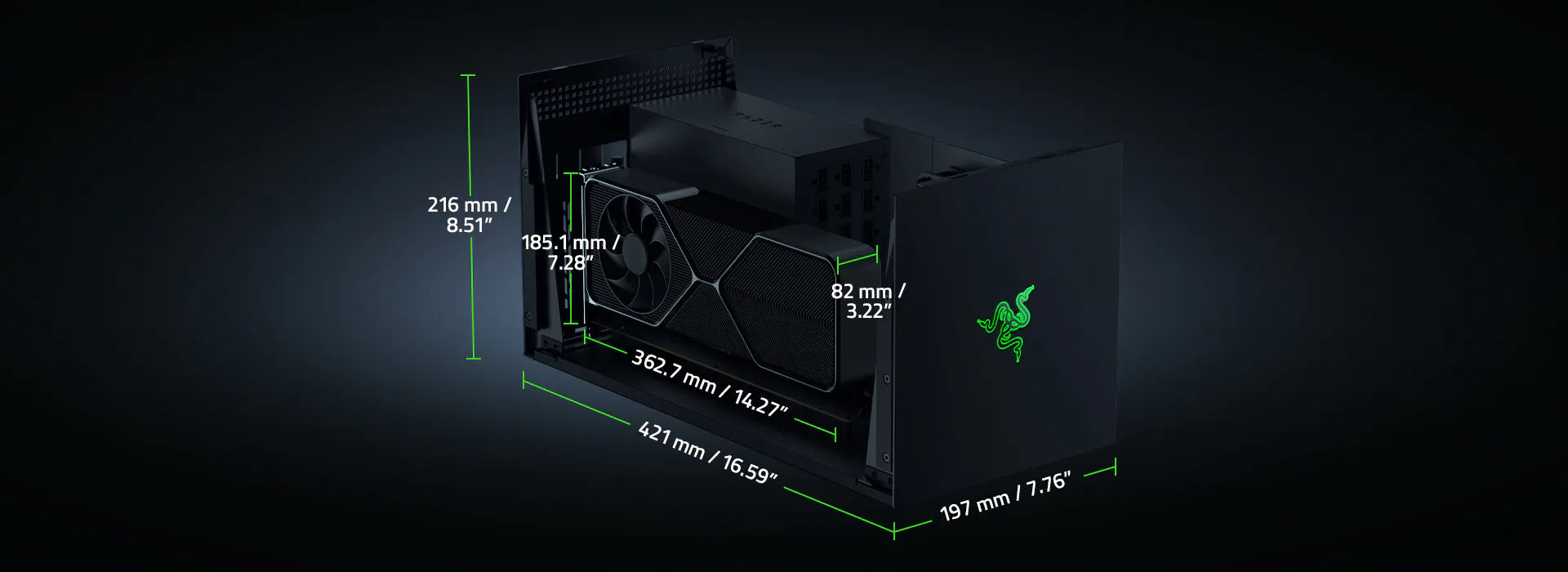 Razer Core X V2 eGPU enclosure's dimensions