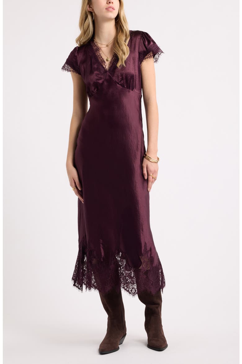Lace Trim Satin Midi Dress