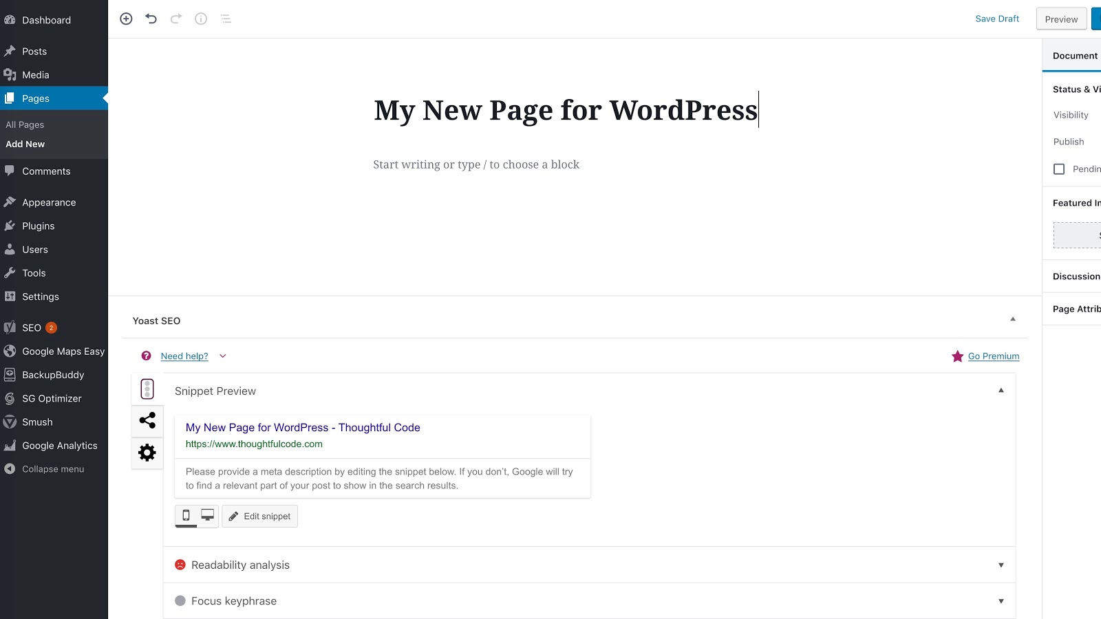 WordPress's website editor interface in use
