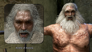 Andrew the Blacksmith with a 'realistic' face provided by AI.