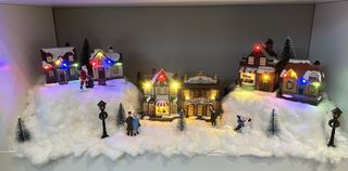 a lit up Christmas village