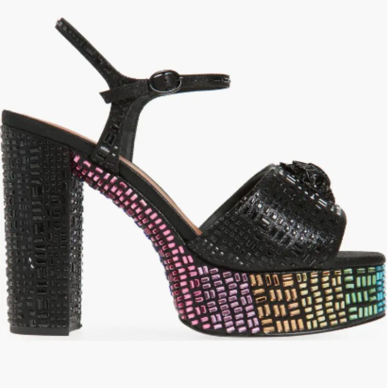 black platform shoes with rainbow panel