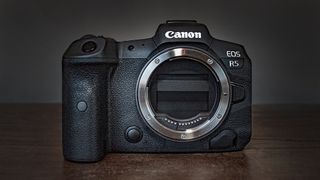 Canon EOS R5, one of the best cameras, on a table