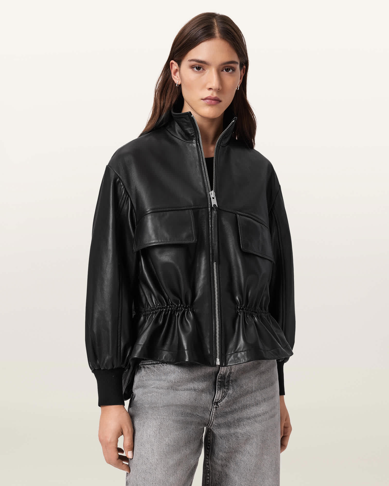 allsaints peplum leather jacket