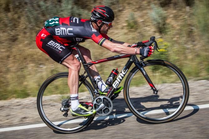 Cadel Evans (BMC) bridges to the break.
