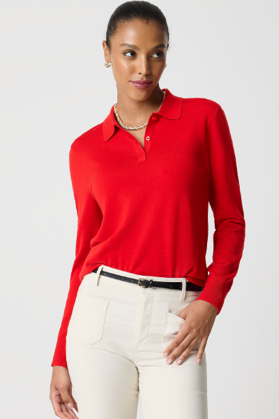 Venroy -, Relaxed Long Sleeve Cotton Knit Polo