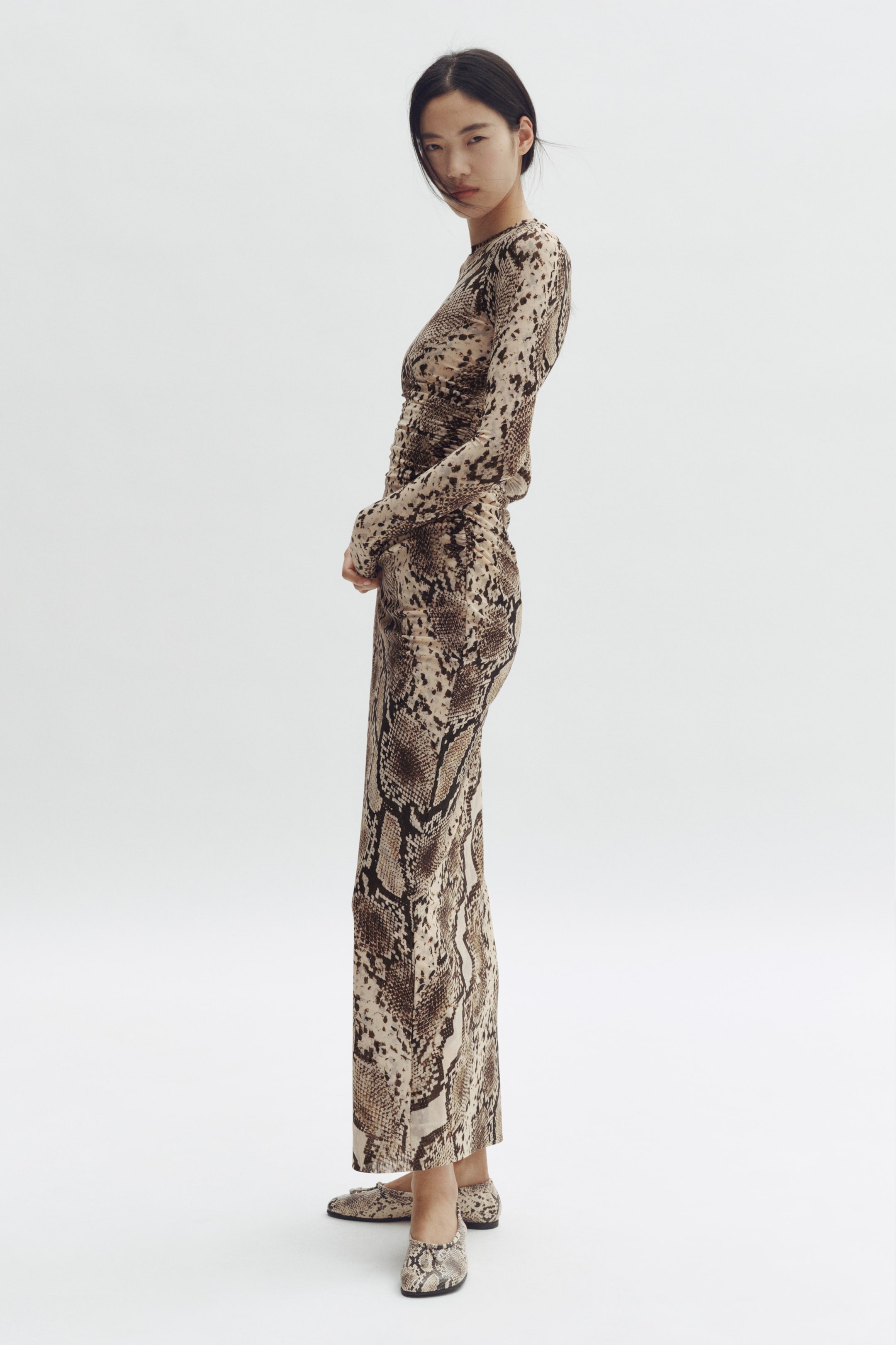 Snakeskin-Print Mesh Dress