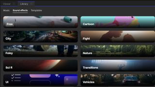 HitFilm 2022 interface showing selection of sound effects